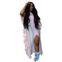 Women's Ruffled Knitting Striped Slit Maxi Dress