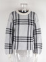 Autumn Winter Women's Sweater Plaid Patchwork Casual Fashion Pullover Round Neck Knitting Shirt