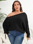 Women's Tops Plus Size Women's Lace Up Bat Sleeves Sweater Sexy Off Shoulder Beaded Sweater