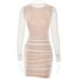 Summer Dress Sexy Trend Tight Fitting See-Through Mesh Patchwork Long Sleeve Bodycon Dress