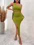 Women's Summer Casual Solid Color Slash Shoulder Belted Knitting Bodycon Dress