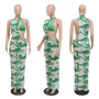 Women's Summer Digital Printing Irregular Mesh Dress Bikini Three-Piece