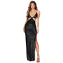 Summer Women Clothing Sequin Slit Backless Cutout Evening Dress