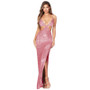 Summer Women Clothing Sequin Slit Backless Cutout Evening Dress