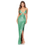 Summer Women Clothing Sequin Slit Backless Cutout Evening Dress