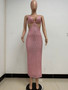 Summer Women Clothing Sequin Slit Backless Cutout Evening Dress