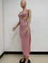 Summer Women Clothing Sequin Slit Backless Cutout Evening Dress