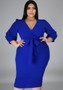 Plus Size Women Long Sleeve Style V Neck Bodycon Dress