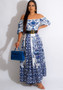 Women Blue and White Porcelain Print Short Sleeve Dress