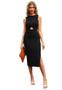 Women's Sleeveless Cutout Pleated Slit Rib Knit Dress