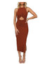 Women's Sleeveless Cutout Pleated Slit Rib Knit Dress