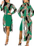 Ladies Fashion Chic Slit Print 2-Piece Dress Set