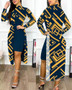 Ladies Fashion Chic Slit Print 2-Piece Dress Set