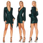 Women's Summer Deep V Pleats Bodycon Dress Chic Streamer Sequined Long-Sleeved Party Dress