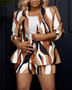 Fall Ladies Fashionable Chic Print Blazer Shorts Two Piece Set