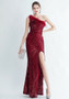 Women Ostrich Feather Sequined Slash Shoulder Evening Dress