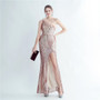 Women Ostrich Feather Sequined Slash Shoulder Evening Dress