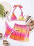 Women Sexy Gradient Print Diamond Jewelry Beachwear Bikini Three-Piece