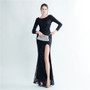 Women Sequin Long Sleeve Slit Evening Dress