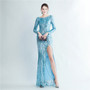 Women Sequin Long Sleeve Slit Evening Dress