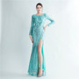 Women Sequin Long Sleeve Slit Evening Dress