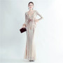 Women sequined ostrich fur long-sleeved evening dress