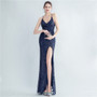 Women Sequined Side Slit Evening Dress