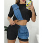 Women Summer Patchwork Denim Short Sleeve Top Short Two-Piece Set