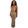 Women's Fashion Solid Color Mesh Beaded Slip Maxi Dress