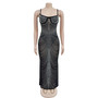 Women's Fashion Solid Color Mesh Beaded Slip Maxi Dress