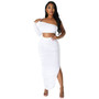 Summer One Shoulder Long Sleeve Women's Sexy Tight Fitting Ruched Irregular Two-Piece Skirt Set