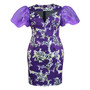 Plus Size Women Round Neck Balloon Sleeve Print Bodycon Dress