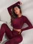 Women Seamless Long Sleeve Top + High Waist Legging Yoga Clothes Two-Piece Set