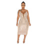 Women's Fashion Solid Color Camisole Sleeveless Mesh Beaded Maxi Dress