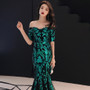 Formal Party Evening Dress Elegant Champagne Off Shoulder Mermaid Long Annual Meeting Dress Women Spring