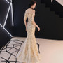 Formal Party Evening Dress Elegant Champagne Off Shoulder Mermaid Long Annual Meeting Dress Women Spring