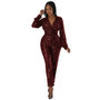 Women Long Sleeve V Neck Sequined Jumpsuit