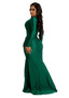 Women's Deep V Long Sleeve Pleated Slit Evening Dress