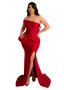 Women's Slash Shoulder Off Shoulder Silk Gown Slit Evening Dress