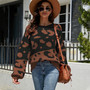 Fall Winter Women's Round Neck Two Tone Patchwork Leopard Print Knitting Fashion Women's Pullover Sweater