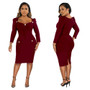 Women Fall Square Neck Bodycon Dress