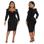 Women Fall Square Neck Bodycon Dress