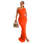 Women'S Sexy Open Waist Slash Shoulder Solid Sleeveless Pleated Maxi Dress