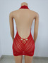 Women's Cutout Lingerie Sexy Halter Neck Mesh Low Back Nightclub Dress