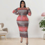 Plus Size Fall Women Long Sleeve Striped Print Dress