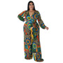 Plus Size Women Fall Print Long Sleeve Jumpsuit