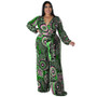 Plus Size Women Fall Print Long Sleeve Jumpsuit