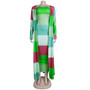 Plus Size Women Ribbed Print Colorblock Dress + Long Coat