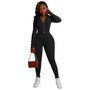 Women autumn solid color zipper top + pants two-piece set