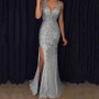 Summer Elegant Sleeveless Split Shiny Dress Long Dress Evening Dress